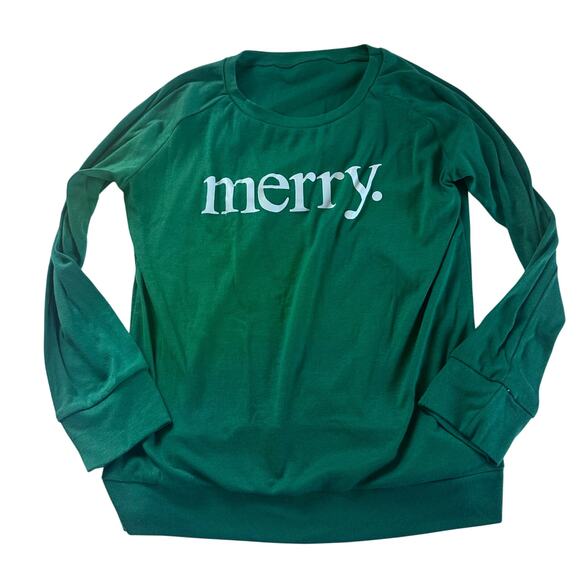 Women's Medium Green 'Merry' Christmas Crewneck Sweatshirt - Picture 1 of 5